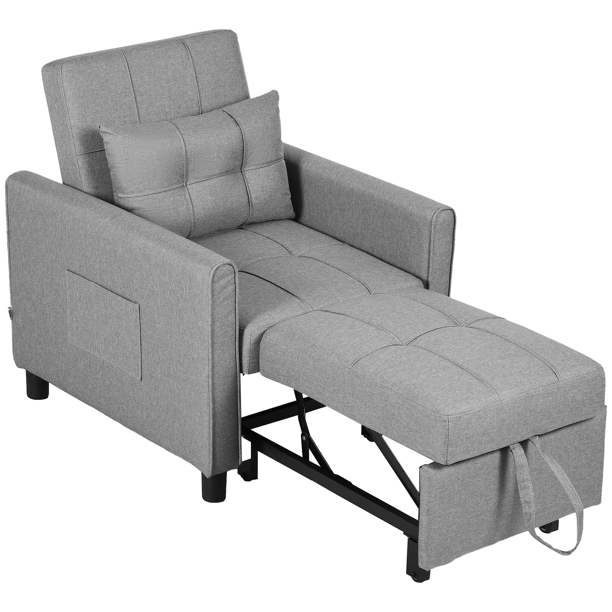 HOMCOM Linen-Look Single Chair Bed - Light Grey